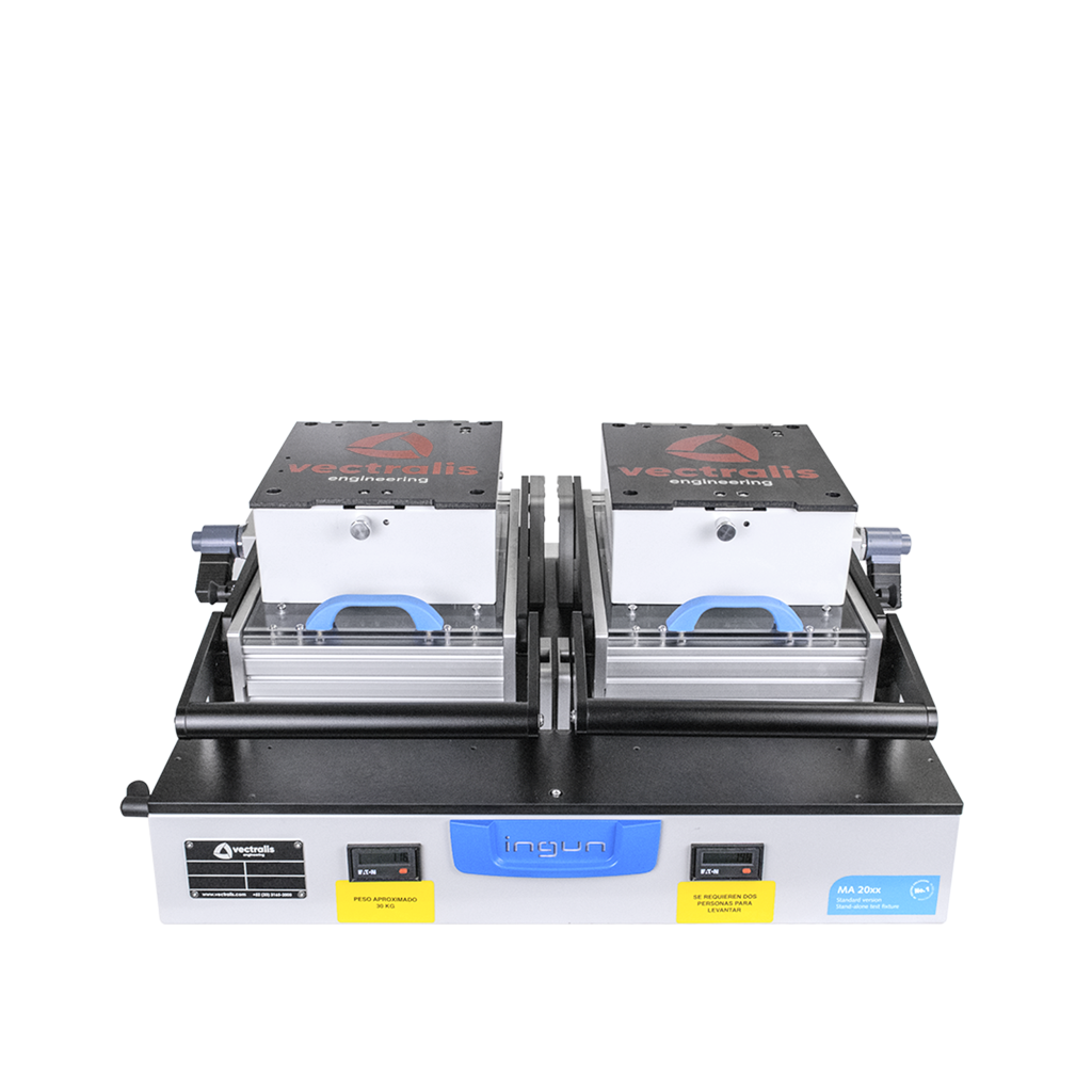 Front view of closed Ingun fixture designed by Vectralis for functional testing in the consumer industry