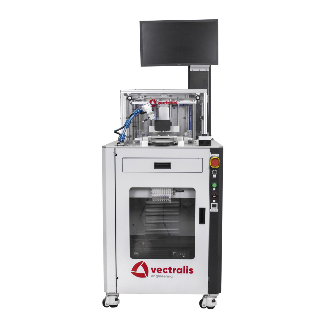 Vectralis semi-automatic leak tester with V|box for automotive harness validation and off-line testing