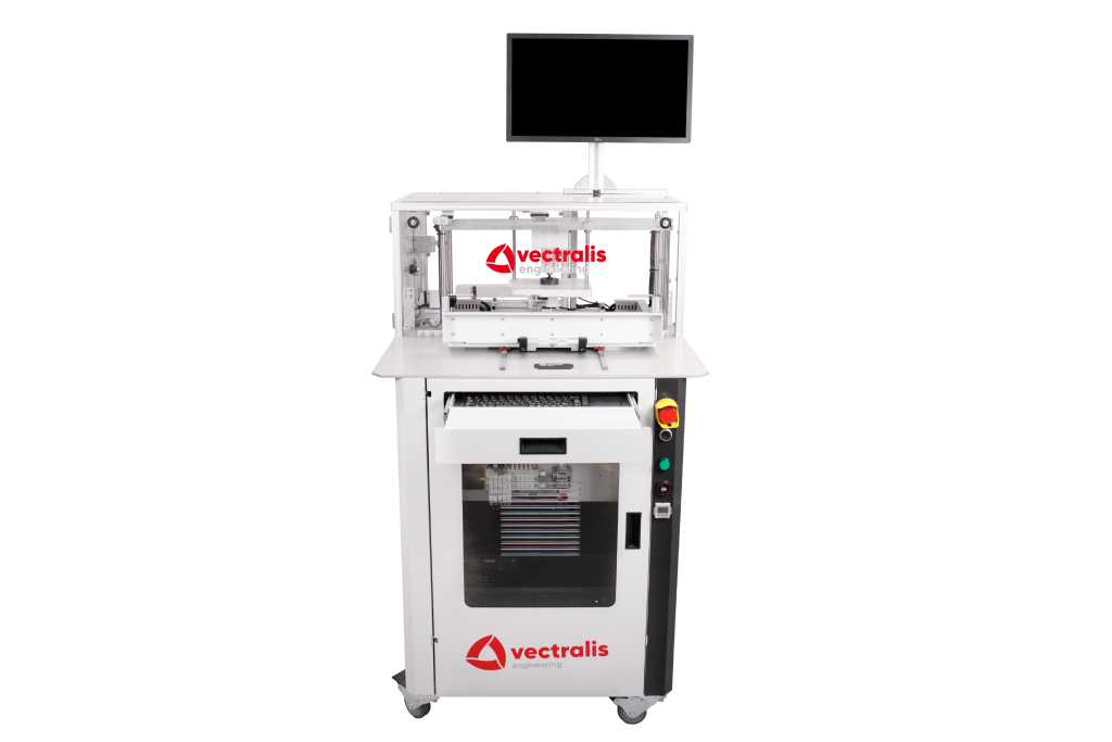 Complete Vectralis test system featuring V|box and fixture for functional validation of automotive electronic components