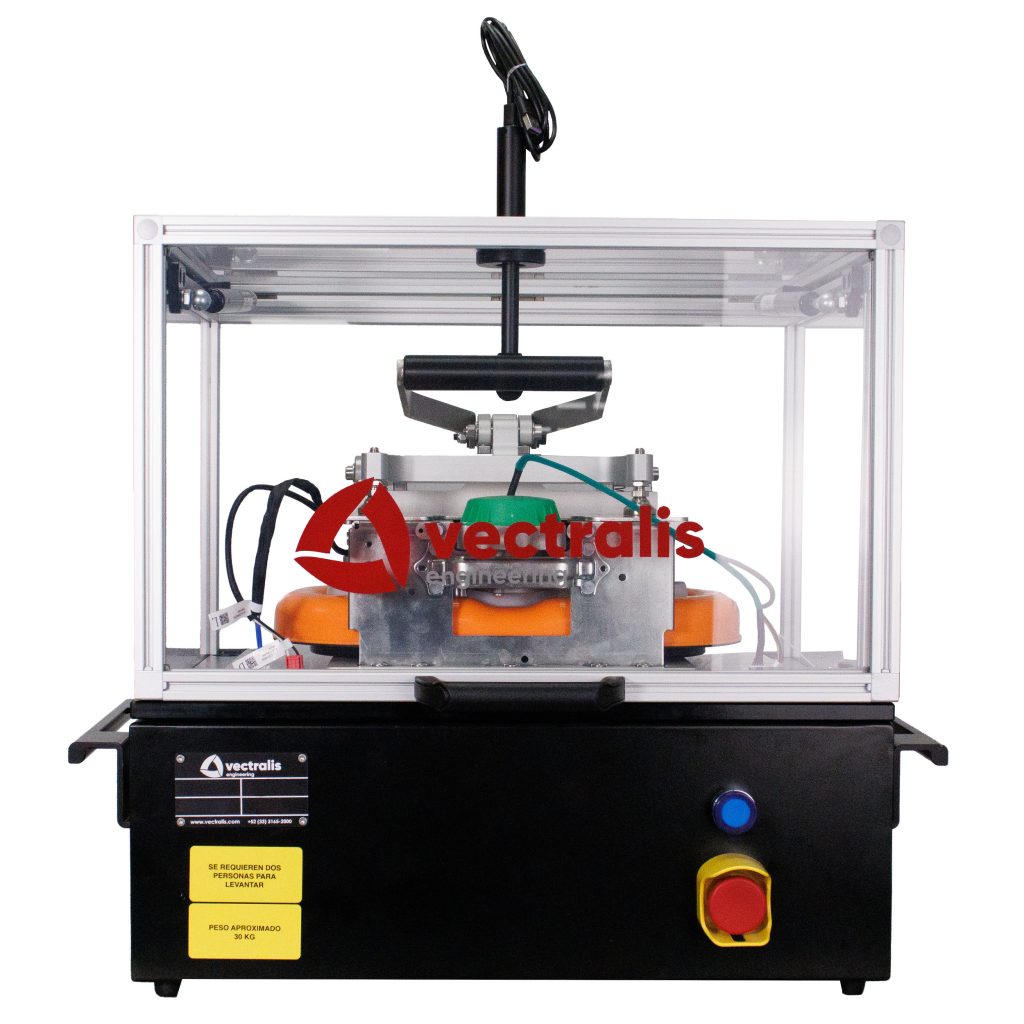 Vectralis functional test fixture developed for a composting appliance used in kitchens, featuring mechanical enhancements and custom assembly for reliable performance.
