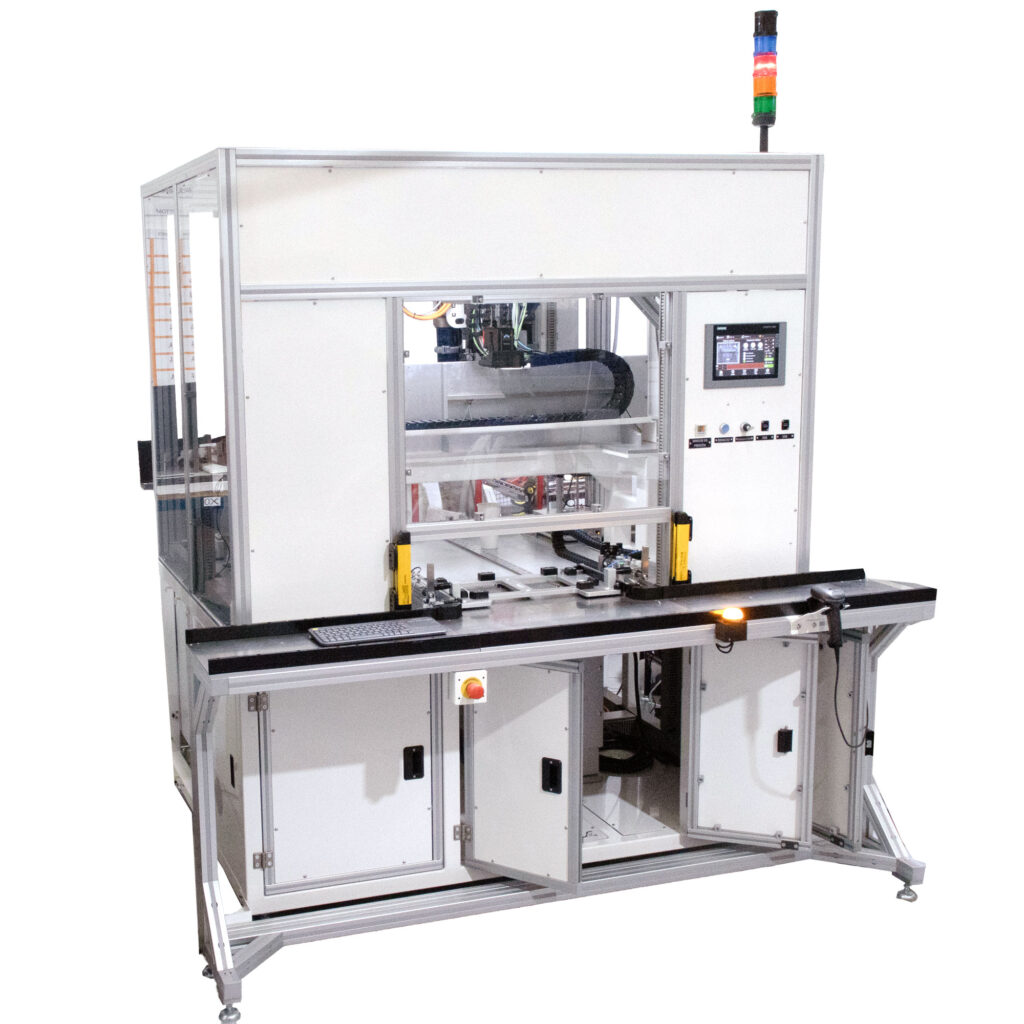 Thermal paste application machine for over 40 precise dispensing points on PCBA prototypes, validated by vision system