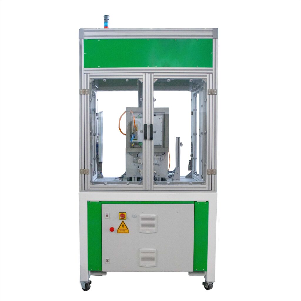 Vectralis Baumann custom semi-automated station for electrical current testing and riveting, produced in Guadalajara, Jalisco